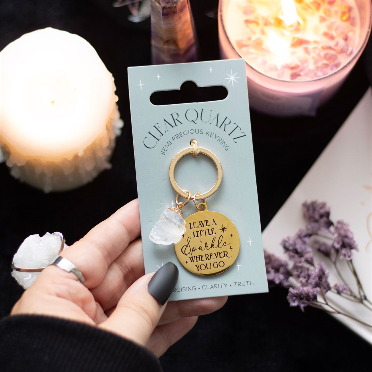 'Leave a Little Sparkle' - Clear Quartz Crystal Keyring